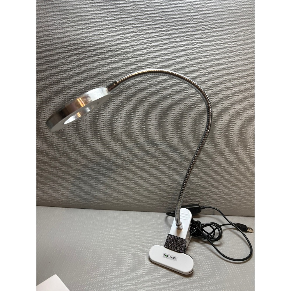 Skymore LED Clip Table Lamp USB Flexible Gooseneck Ring Light White Silver - Picture 2 of 7